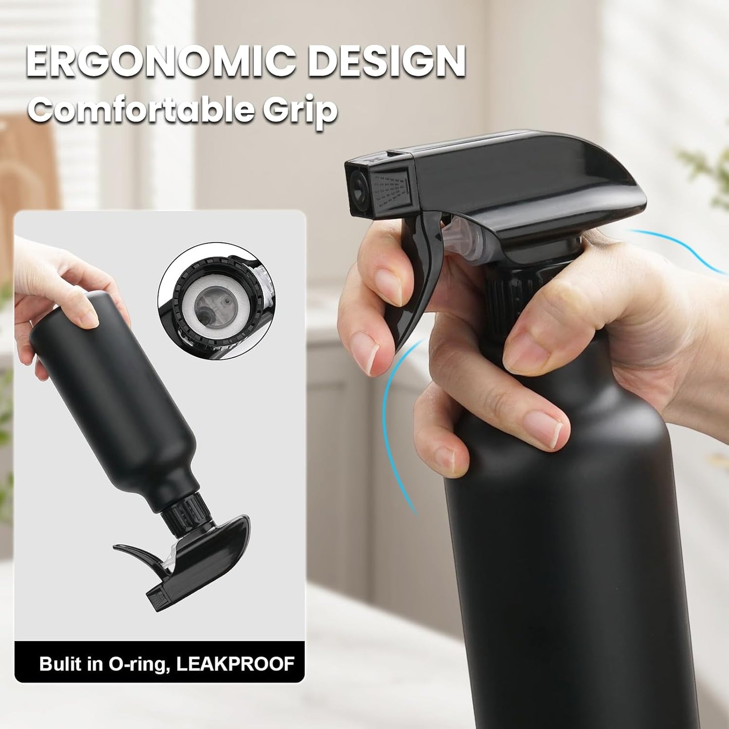 Spray Bottles 16.9oz/500ml Plastic Empty Spray Bottle for Hair Mist/Stream Spraying Heavy Duty Water Spray Bottles for Cleaning Solutions, Plants 2 Pack (Black)