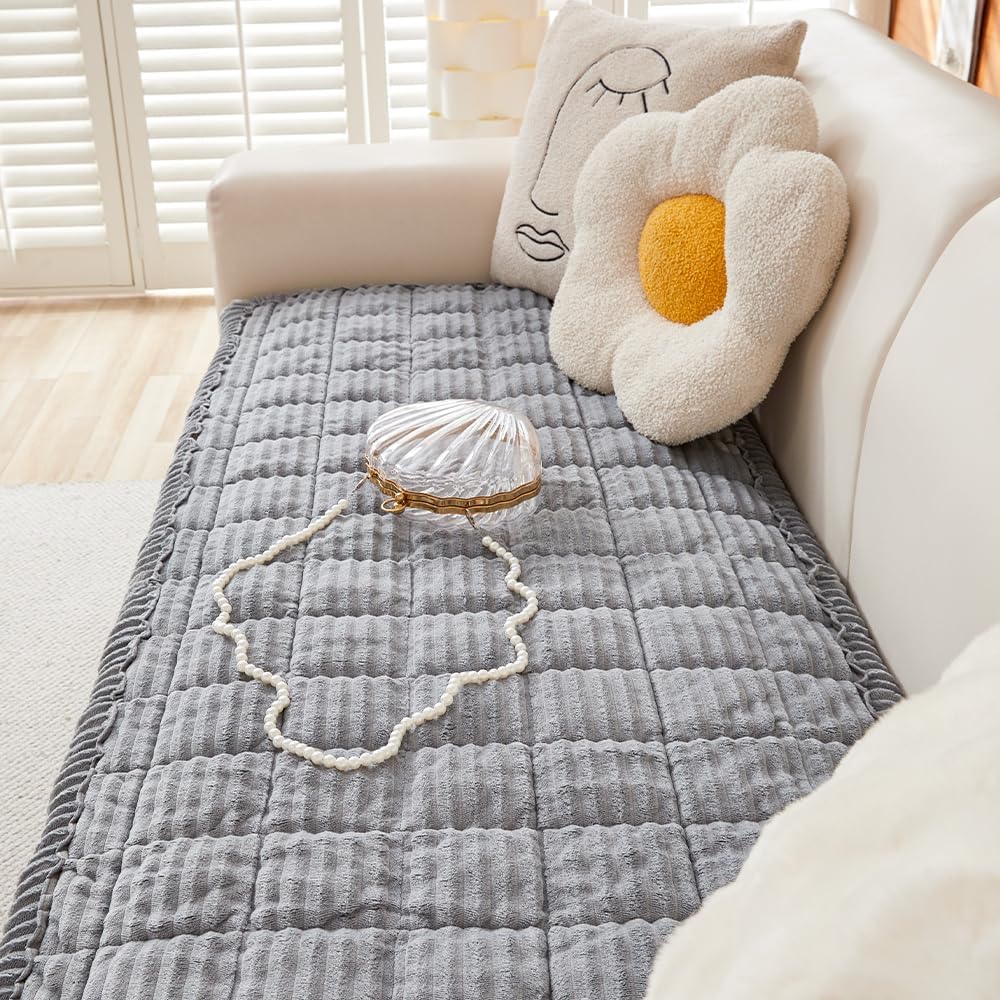 Couch Cover for Dogs Washable, Fuzzy Pet Couch Covers for 3 Cushion Sofa Pet Friendly, Non Slip Sofa Cover (Light Gray, 27.6" x 82.7"/70 x 210cm)