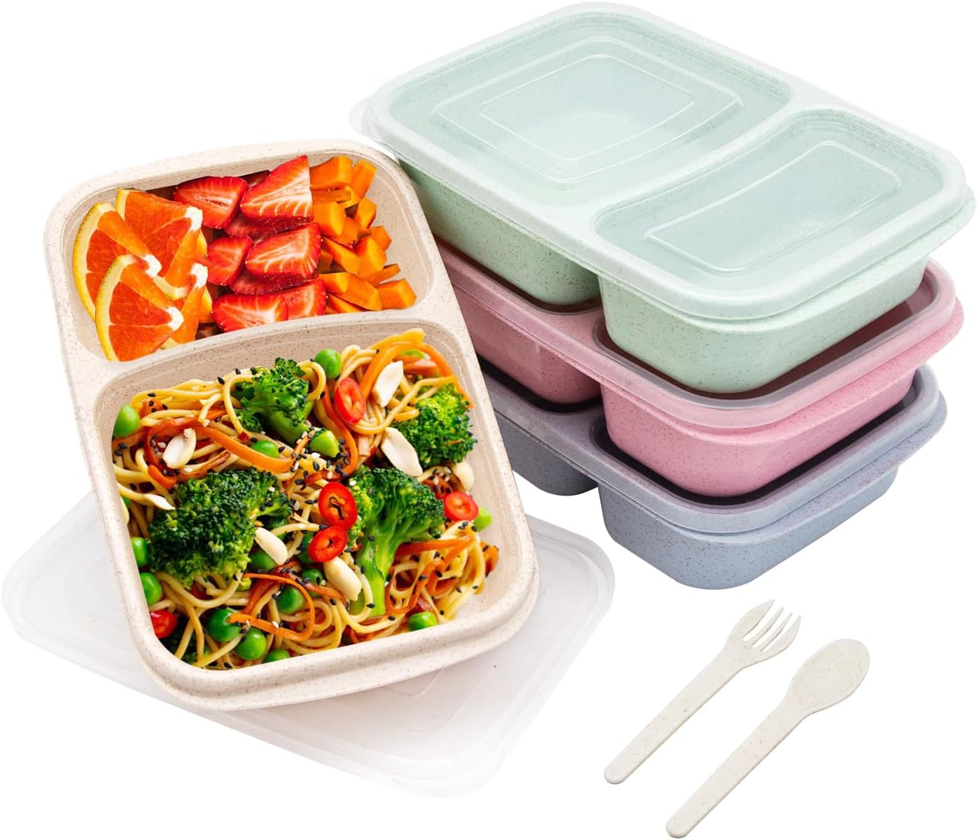4 pack Bento Lunch Box, 2 Compartments Meal-Prep Containers with Lids, Microwave & Dishwasher Safe, Reusable Divided Food Food Storage Containers -Stackable for Travel, School and Work