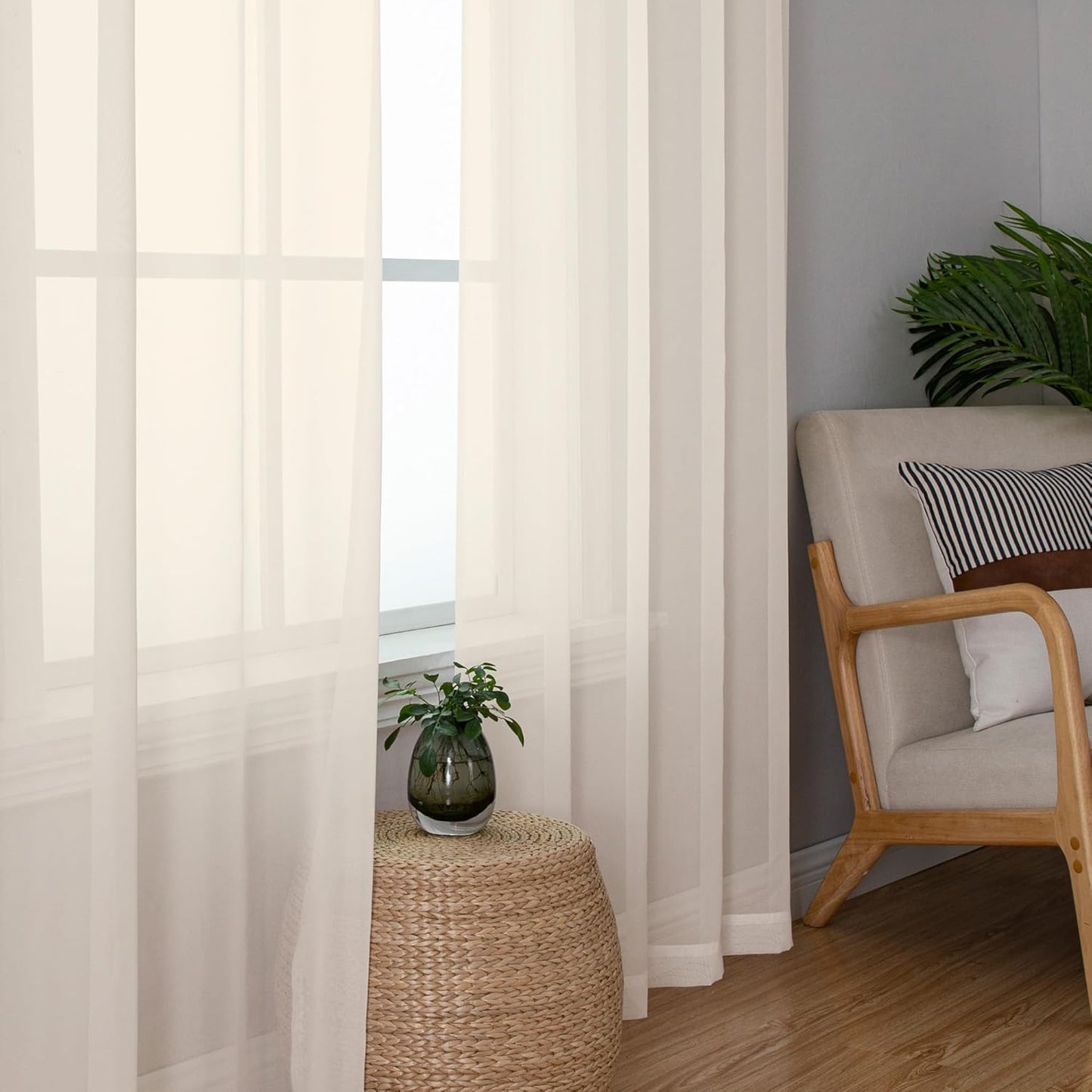 Chyhomenyc Cream Sheer Curtains 78 Inches Long 2 Panels Set for Living Room, Light Filtering Voile Lightweight Bedroom Curtains, Rod Pocket Solid Window Treatment Drapes, Each 42W x 78L