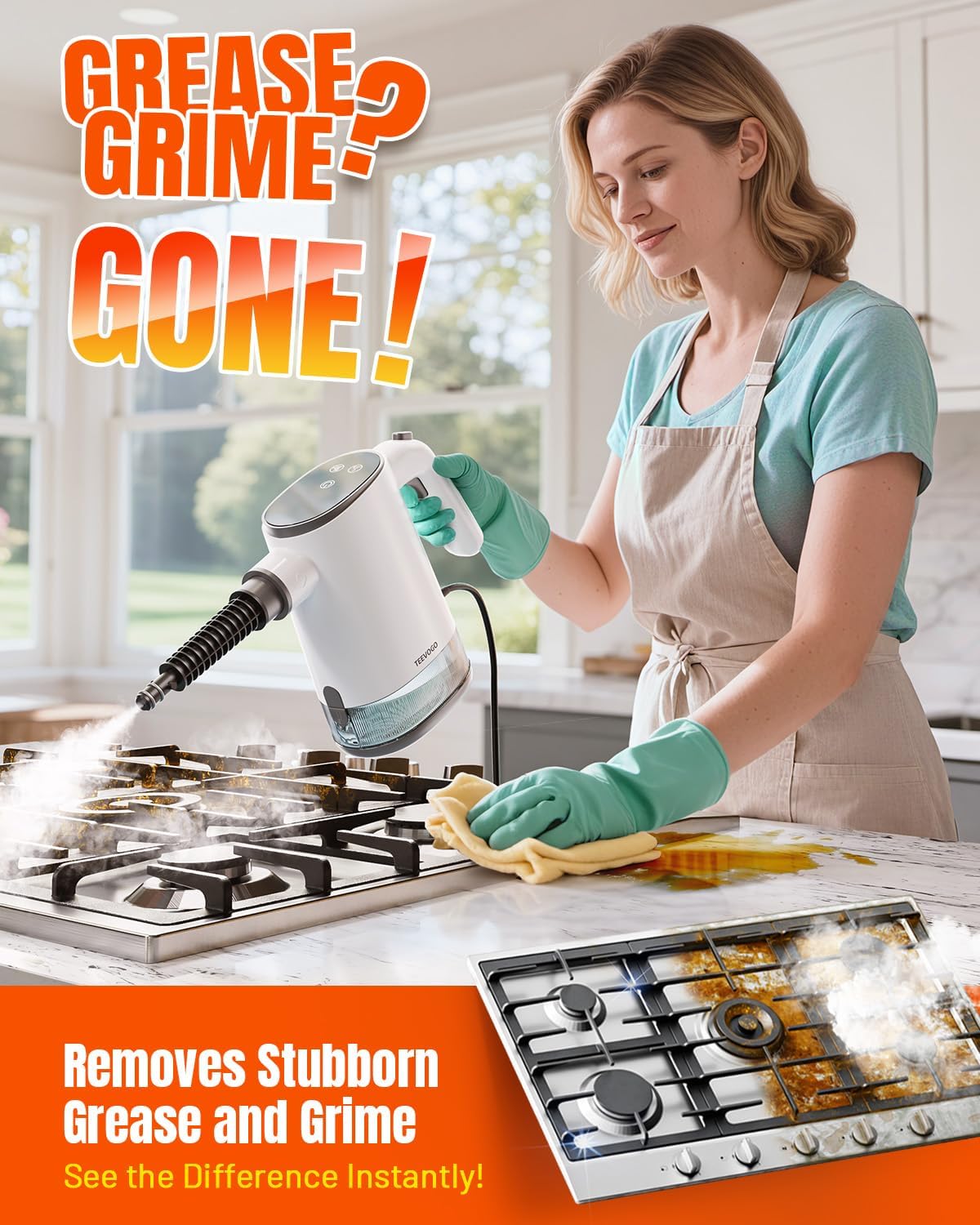 Handheld Steam Cleaner for Home, Portable Steamer Cleaner with 12 Accessories, 15S Fast Heat Up, Steam Adjustable, Hand Held Steamer for Cleaning Grout, Floor, Kitchen, Bathroom, Windows