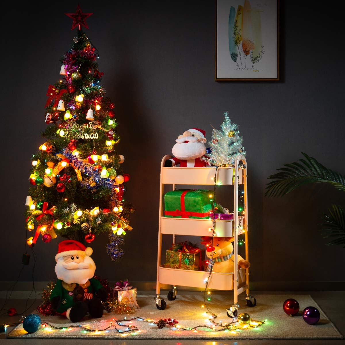 AGTEK Makeup Cart, Movable Rolling Organizer Cart, 3 Tier Metal Utility Cart, Rosiness