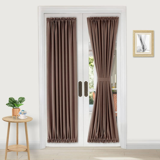 DWCN French Door Curtains – Rod Pocket Thermal Blackout Curtain for Doors with Glass Window, Kitchen and Patio Doors for Privacy, 25 X 72 Inches Long, 1 Curtain Panel with Tieback，Khaki
