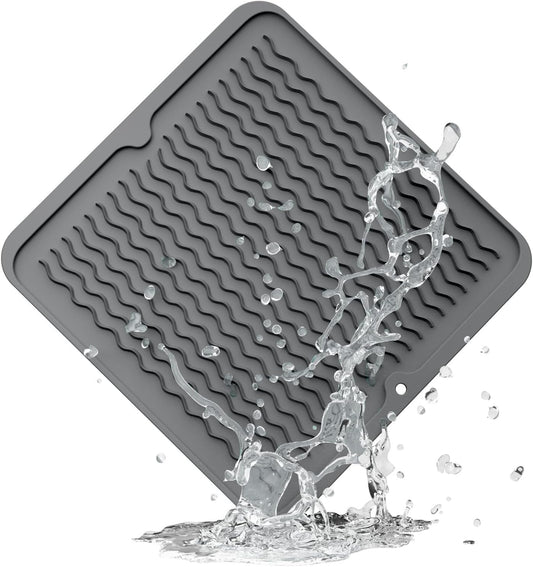 ZLR Silicone Dish Drying Mat for Kitchen Counter, Eco-Friendly Fast Dry Dish Mat, Easy Clean Multi Usage Drying Matt, Heat Resistant Trivet, 12" x 12" Middle, Dark Gray