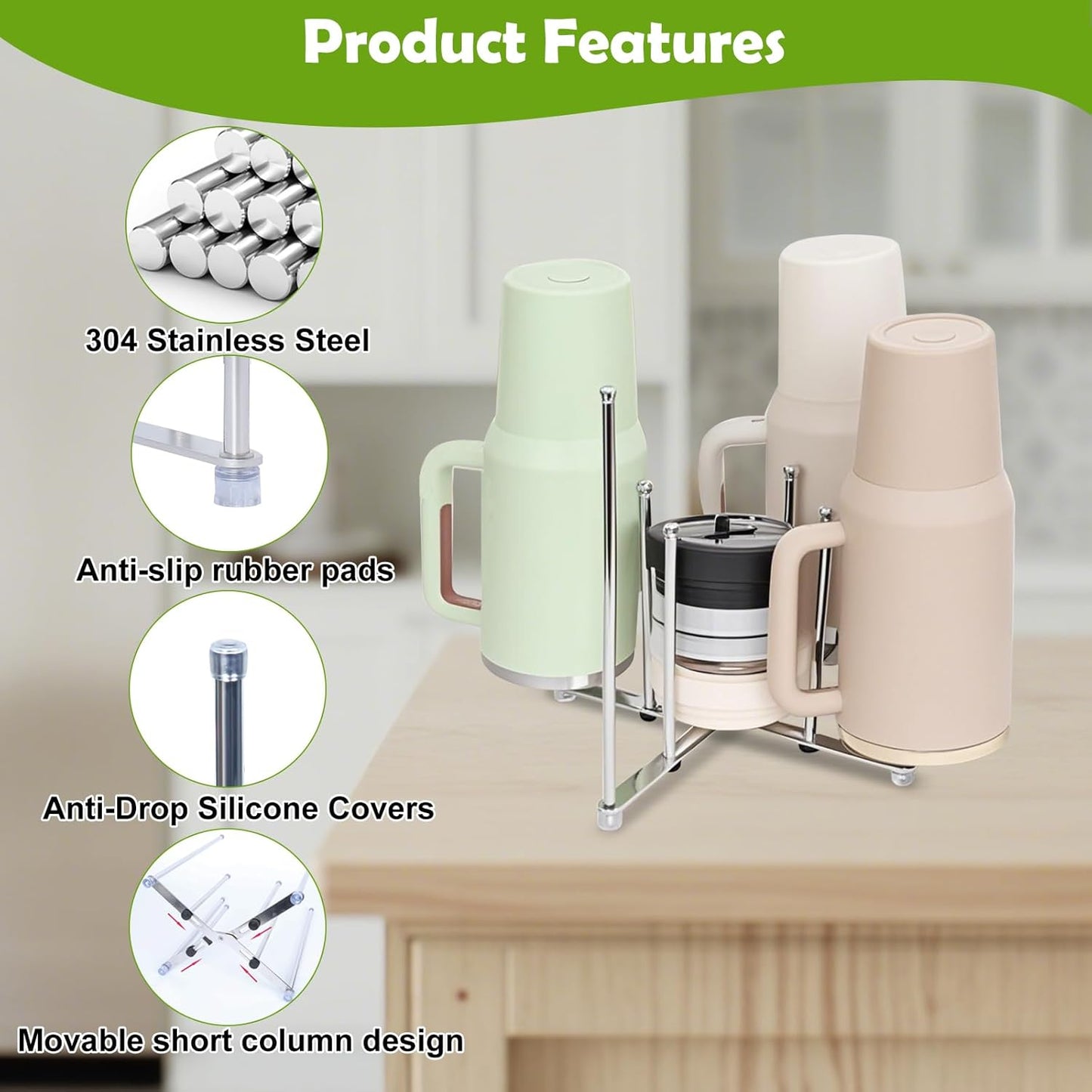 Plastic Bag Drying Holder, Bottle Drying Rack, Multifunctional Kitchen Grocery Bag Stand, Collapsible Cup Draining Rack for Wine Decanter, Mugs, Mason Jars, Water Bottle (10.63 Inches Height)