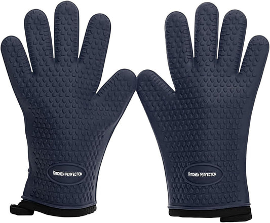 KITCHEN PERFECTION XL Silicone Smoker Oven Gloves-Extreme Heat Resistant BBQ Gloves-Handle Hot Food Right on Your Grill Fryer&Pit|Waterproof Grilling Cooking Baking Mitts|Superior Value Set+3 Bonuses