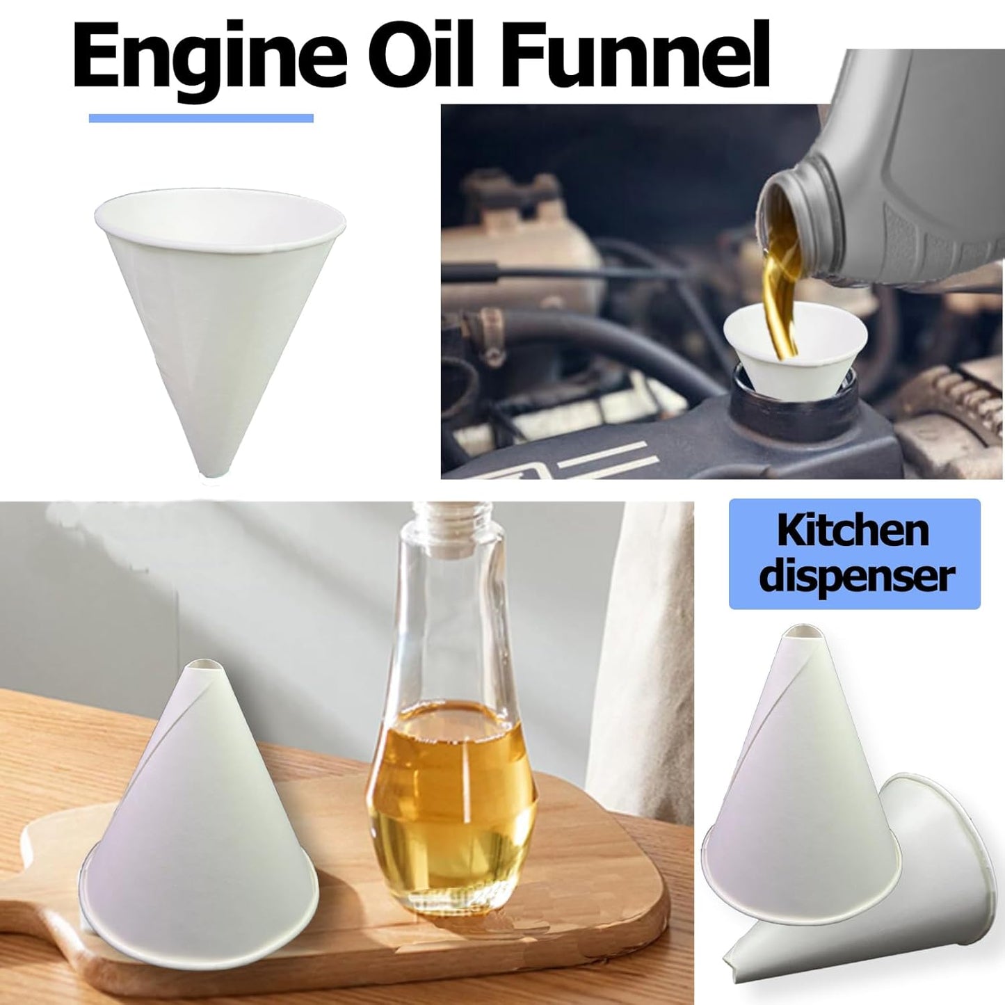 100 Pcs Paper funnels for Motor Oil 6oz Disposable Engine Oil Funnels Paper Funnel for Dispensers Kitchen Filling Bottle Disposable Funnel Paper Funnels Paper Oil Funnels