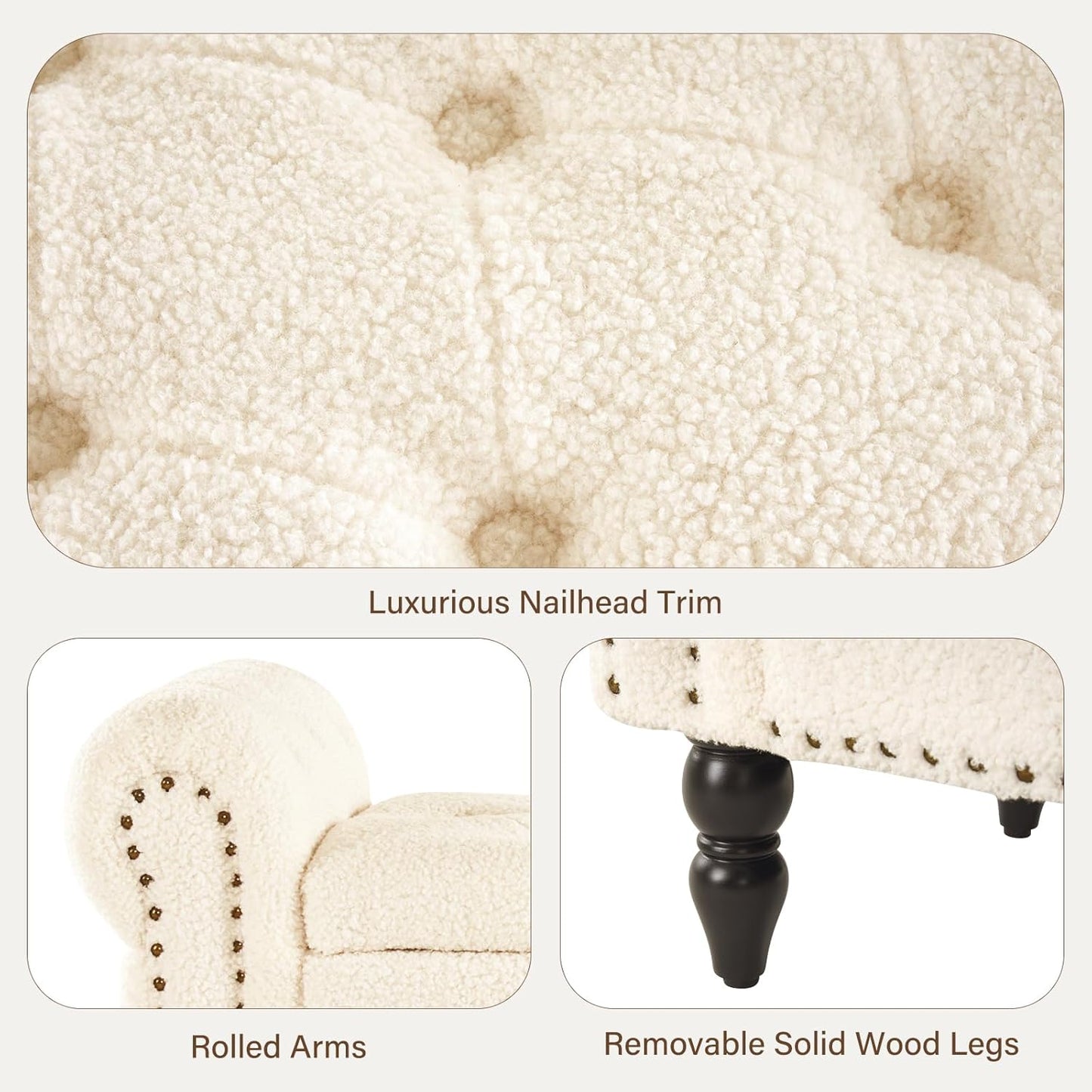 Furnimart Storage Ottoman Bench for Queen Size Bed, Faux Fur Upholstered Storage Bench Accent Bench with Rolled Arms for Bedroom,Living Room, Entryway, 2.5Cubic Feet