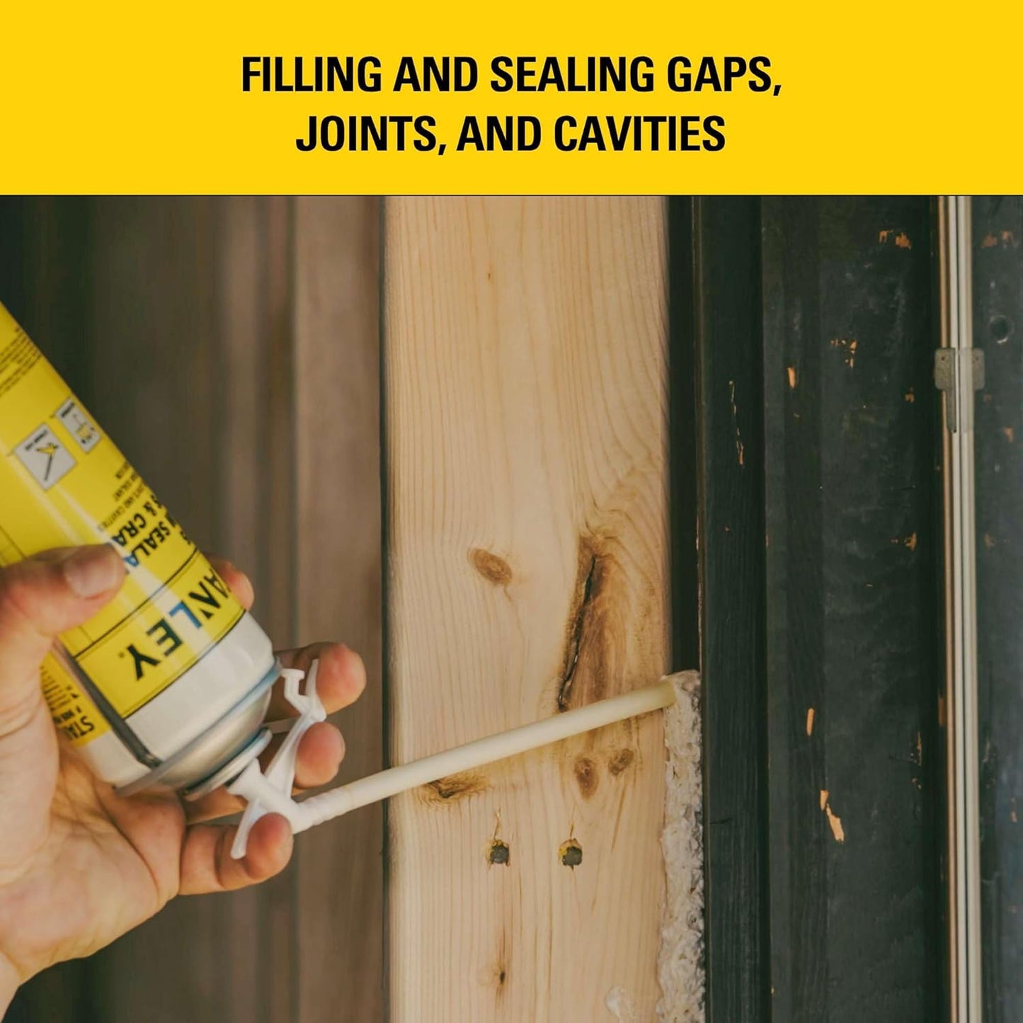 Stanley F905 Gaps & Cracks Sealant (1x12 Oz.) – Polyurethane Spray Foam Insulation for Window & Door, Waterproof Gap Filler, Low Expansion Foam for Indoor & Outdoor Use | Straw Use | 12 Oz. 1 Pack