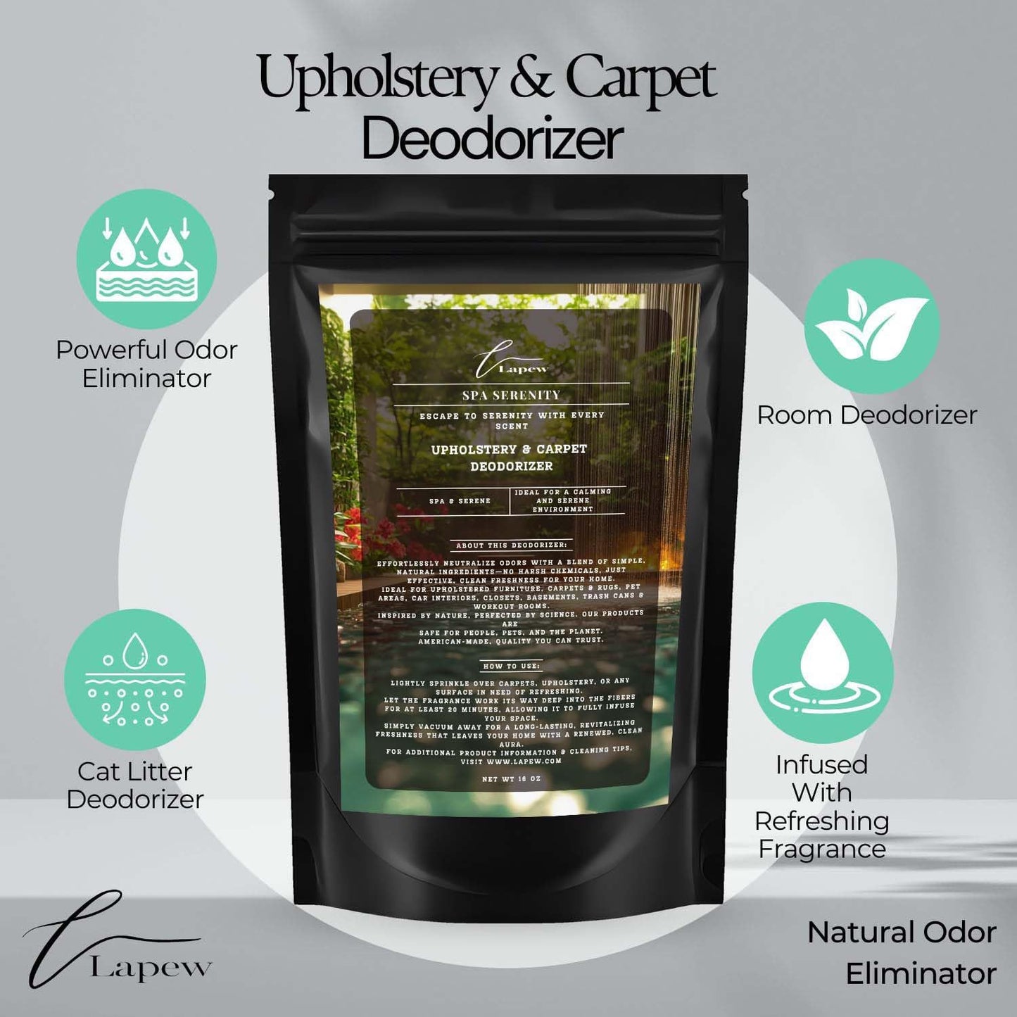 Spa Serenity Carpet Freshener Powder 16 oz | Powerful Odor Eliminator for Home | Upholstery Deodorizer | Carpet Deodorizer | Pet Urine | Cat Litter Box