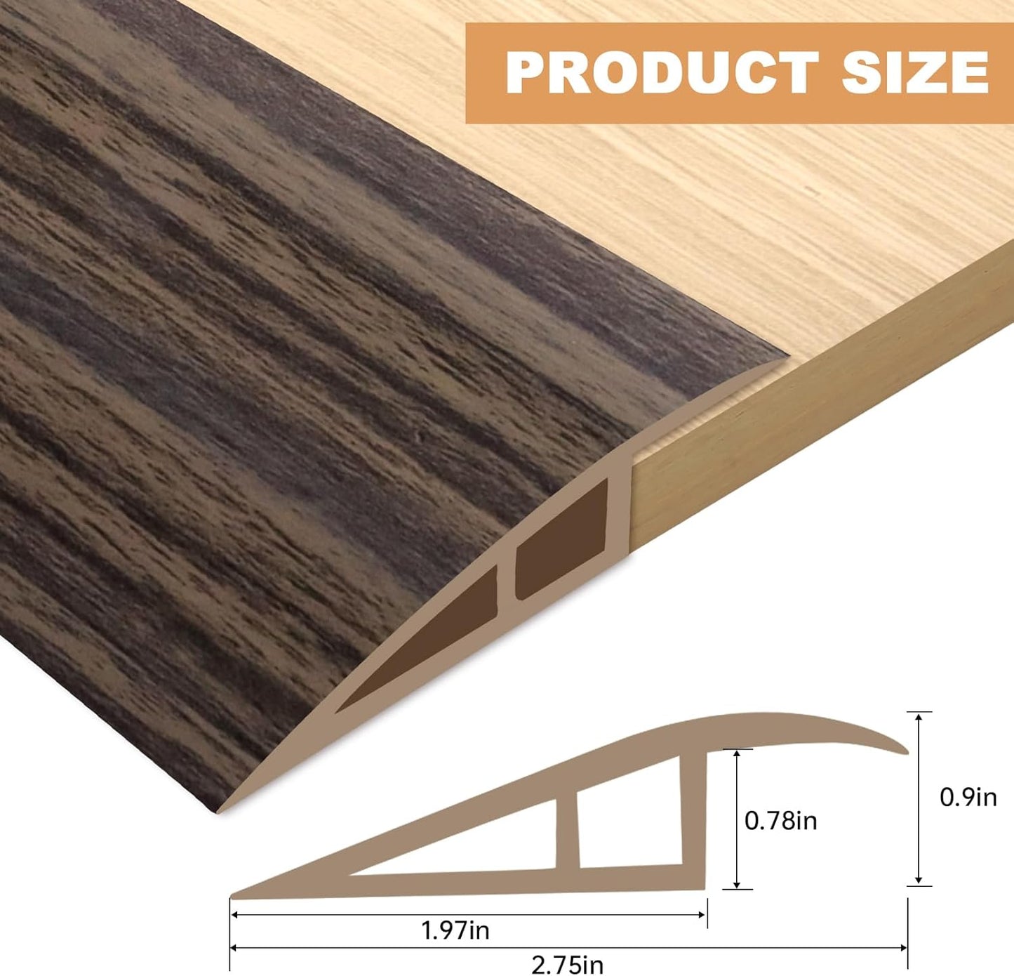 Vinyl Door Threshold Flooring Transition Strip Self Adhesive Carpet Edging Strip for Laminate Doorway Edge Threshold from 3/5" to 4/5" (Grayish Brown Wood Grain, 10 Ft)