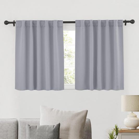 RYB HOME Bedroom Curtains, Room Darkening Thermal Insulated Curtain Back Tab Pleat Drapes Decent Window Treatment for Home Office Playroom Living Room, W42 x L36 inches, Sliver Grey, 2 Panels