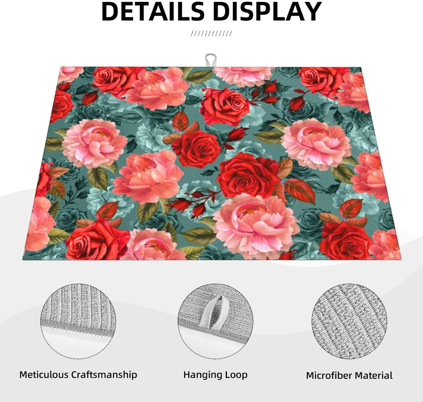 Floral Boho flowers Dish Drying Mat For Kitchen Counter 18 X 24 Inch Absorbent Dish Mat Reversible Drainer Drying Kitchen Mat