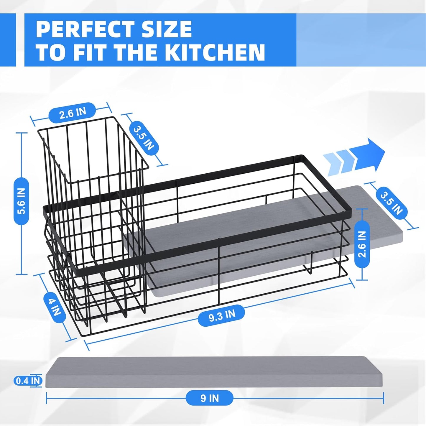 Sponge Holder for Kitchen Sink with Instant Drying Stone, Sponge Caddy, Stainless Steel Sink Caddy Organizer with Brush Holder, Dish Soap Dispenser, Kitchen Sink Accessories & Storage Rack