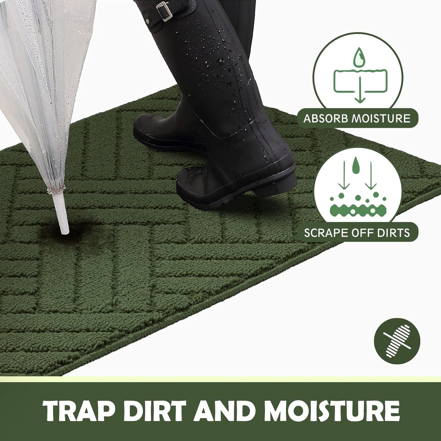 Door Mat Indoor Doormat, Entryway Rug Door Mats Non-Slip Rubber Backing, Low-Profile Entrance Rugs, Absorbent Resist Dirt Doormats Washable Floor Door mat for Entryway,Green 20"x31.5"