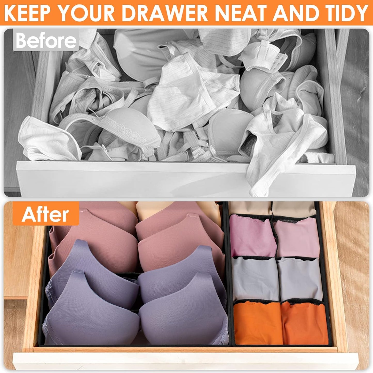 12 Pack Drawer Organizers, 116 Compartments Fabric Foldable Dresser Drawer Organizers for Clothing, Closet Organizers and Storage Bins for Clothes, Christmas Ornament Storage Boxes with Dividers