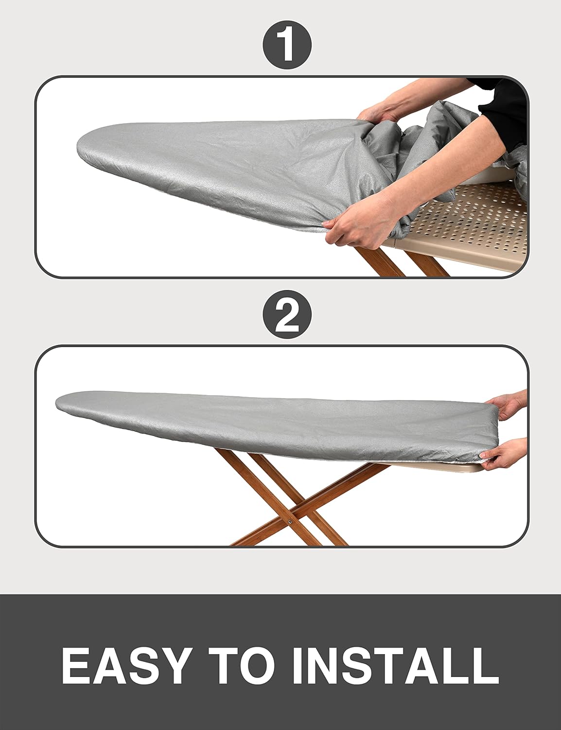 Extra Thick Ironing Board Cover and Pad, Resist Scorching and Staining, 15x54 Reflective Silicone Iron Board Cover With Padding, Elastic Edges, 4 Fasteners, Large Protective Scorch Mesh Cloth