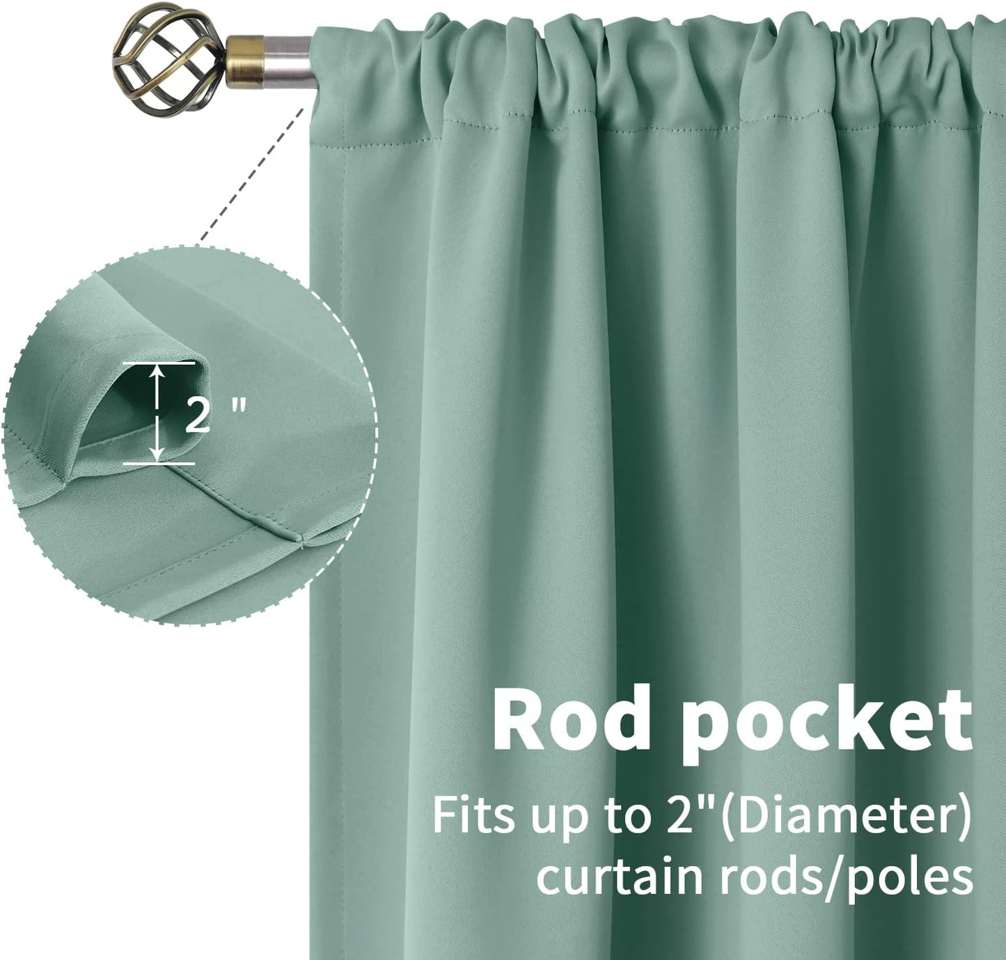 BGment Sage Green Curtains 54 Inch Length for Short Window - Thermal Insulated Blackout Drapes with Rod Pocket for Bedroom Bathroom Basement Living Room, 42 x 54 Inch, 2 Panels
