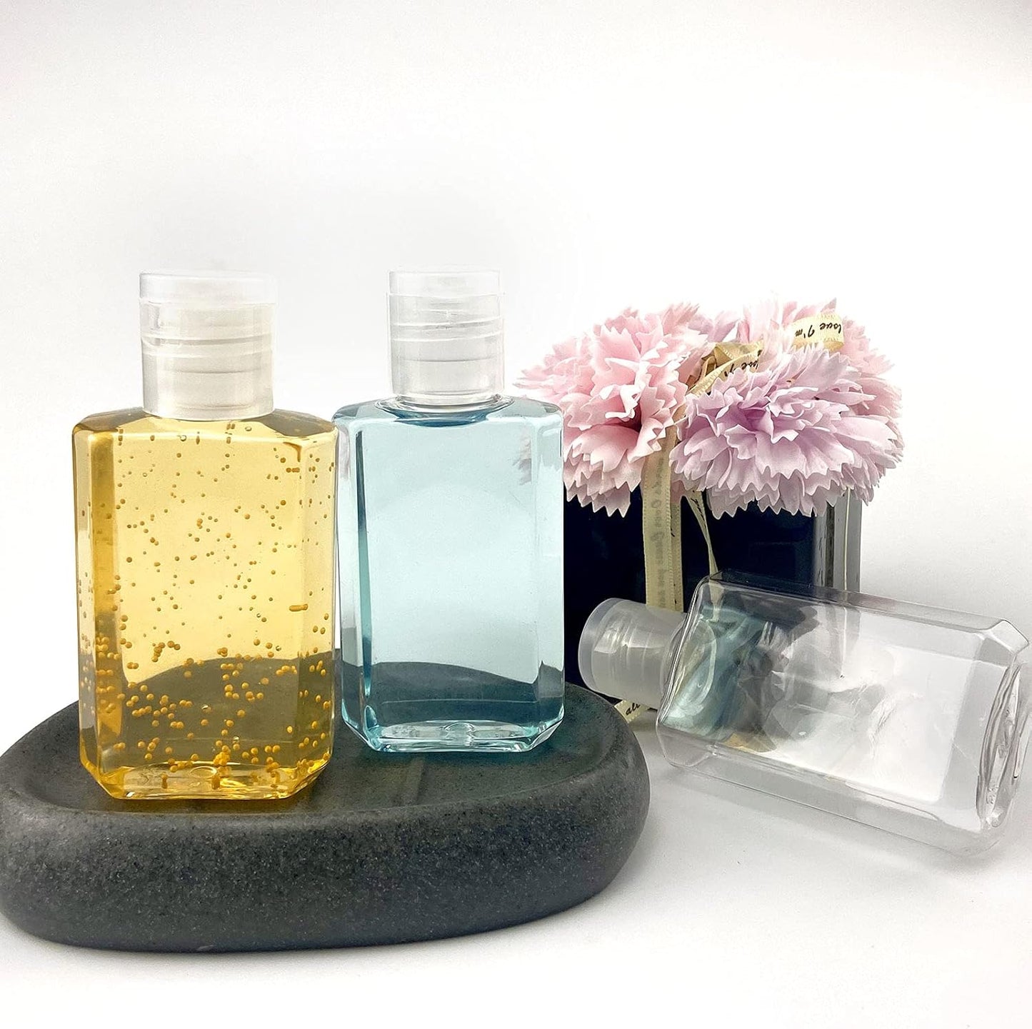 2oz Empty Hand Sanitizer Travel Size Bottles, Refillable Clear Plastic Containers with Flip Cap for Shampoo, Lotion, Cream, Baby Shower, Tolitery (100 Pack)