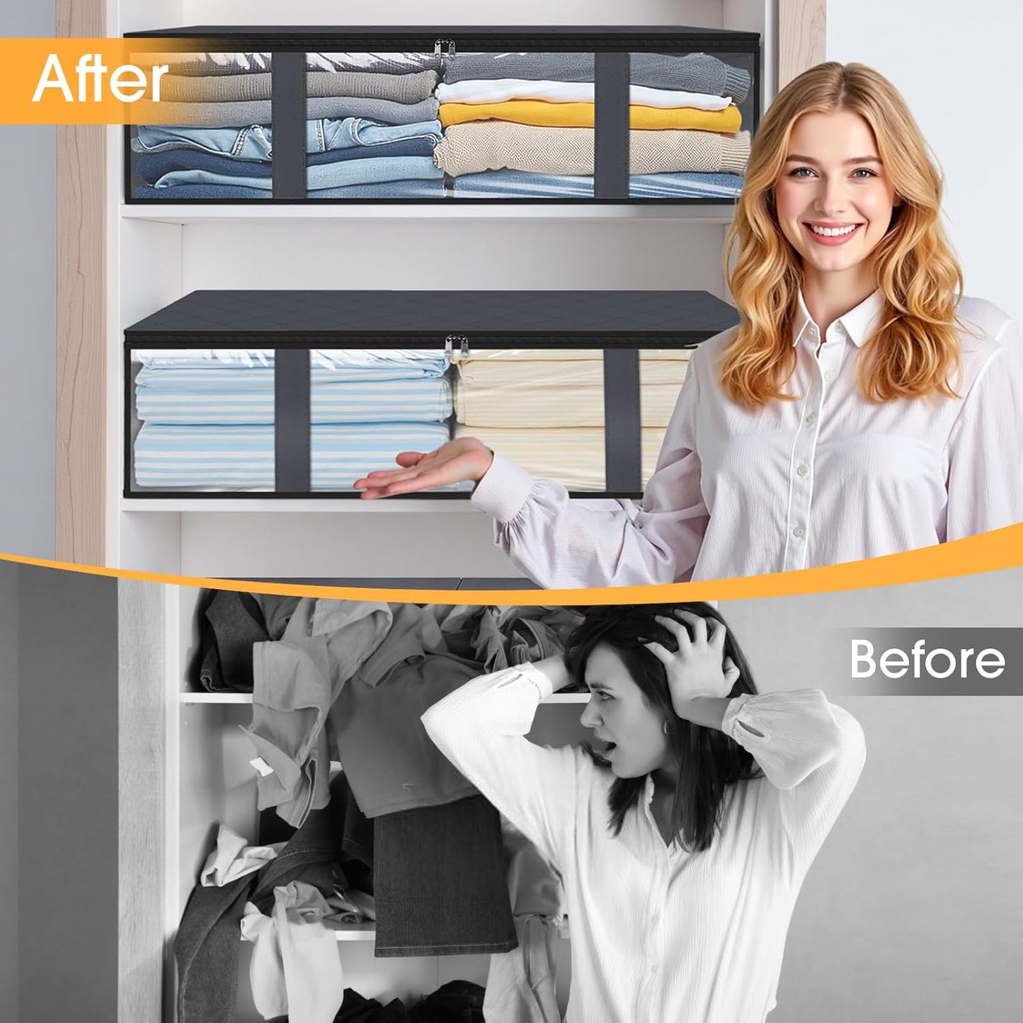 StorageRight Under Bed Storage Bins, 4-Pack 40L Foldable Fabric Storage Bags with Transparent Window, Breathable Organizer for Clothes/Blanket/Comforter/Quilt, Grey