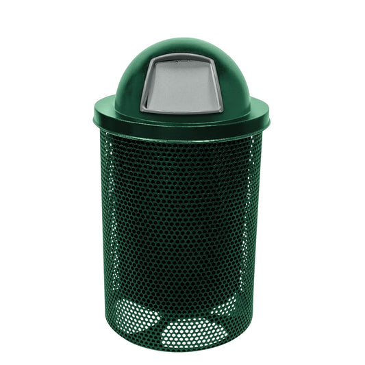 COATEDOUTDOORFURNITURE RDT-P-TXTGRN Heavy Duty Round Trash Receptacle with Dome Top, Liner Included, 32 Gallon, Textured Green, Made in America