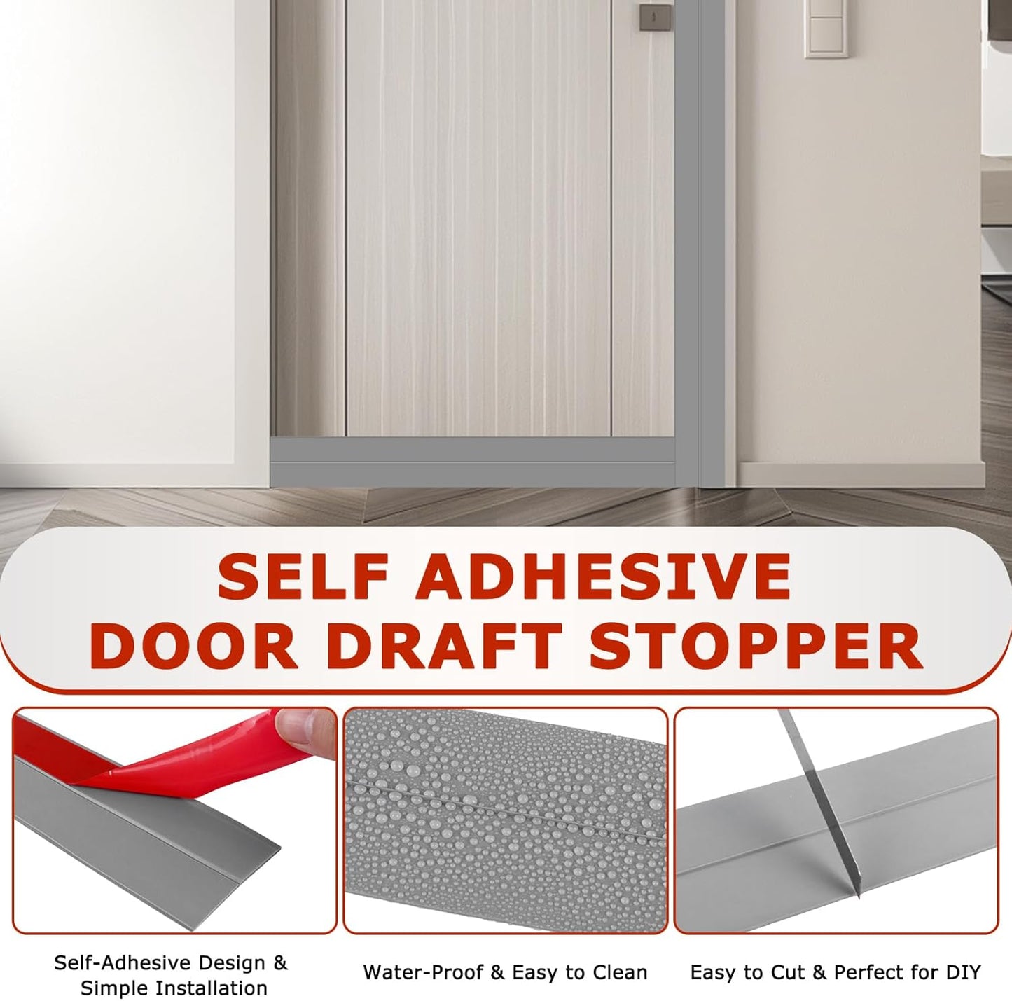 Weather Stripping Self Adhesive Door Draft Stopper Flexible Shower Door Bottom Seal Silicone Seal Strip for Sliding Glass Windows Side Gaps (Gray, 2 Inch Wide x 20 Feet Long)