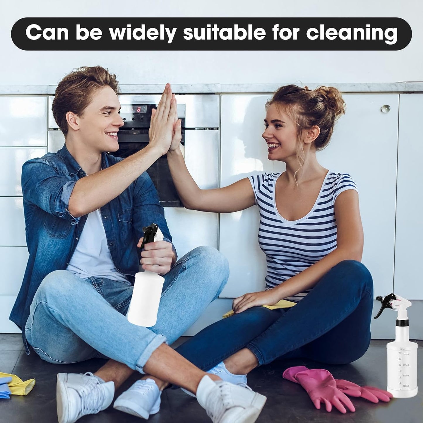 Eccliy 12 Pcs 16 Oz Plastic Spray Bottle, Adjustable Empty Reusable Sprayer for Cleaning, Planting, Water, Bathroom and Kitchen, BBQ, Commercial and Residential (Black&white)