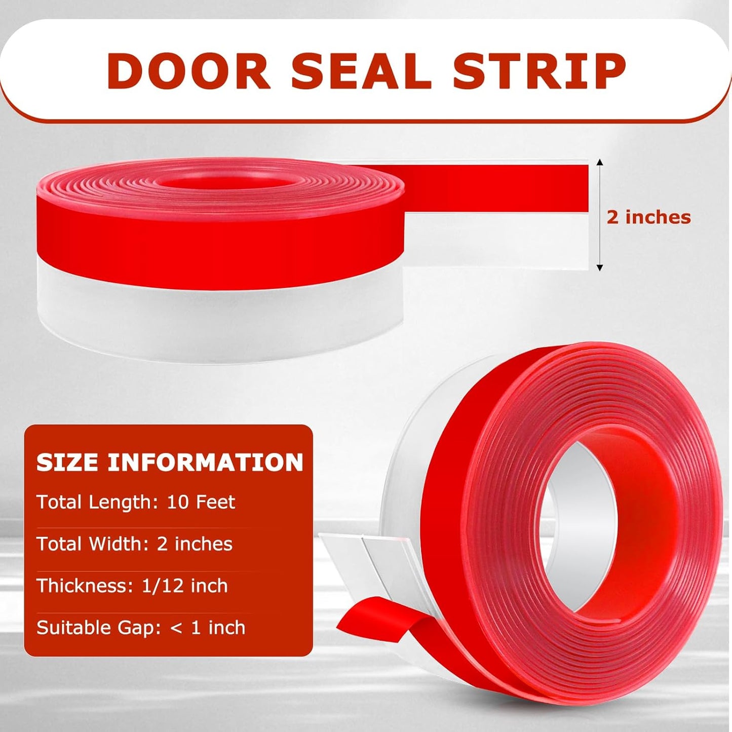 Weather Stripping Self Adhesive Door Draft Stopper Flexible Shower Door Bottom Seal Silicone Seal Strip for Sliding Glass Windows Side Gaps (Transparent, 2 Inch Wide x 10 Feet Long)
