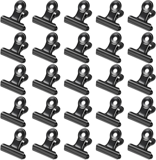 30 Pack Bulldog Clips 0.87 Inch Small Hinge Paper Clips Metal Hinge Clips for Crafts, Food Bags, Drawings, Photos at Home Kitchen & Office Usage, Black, 22mm