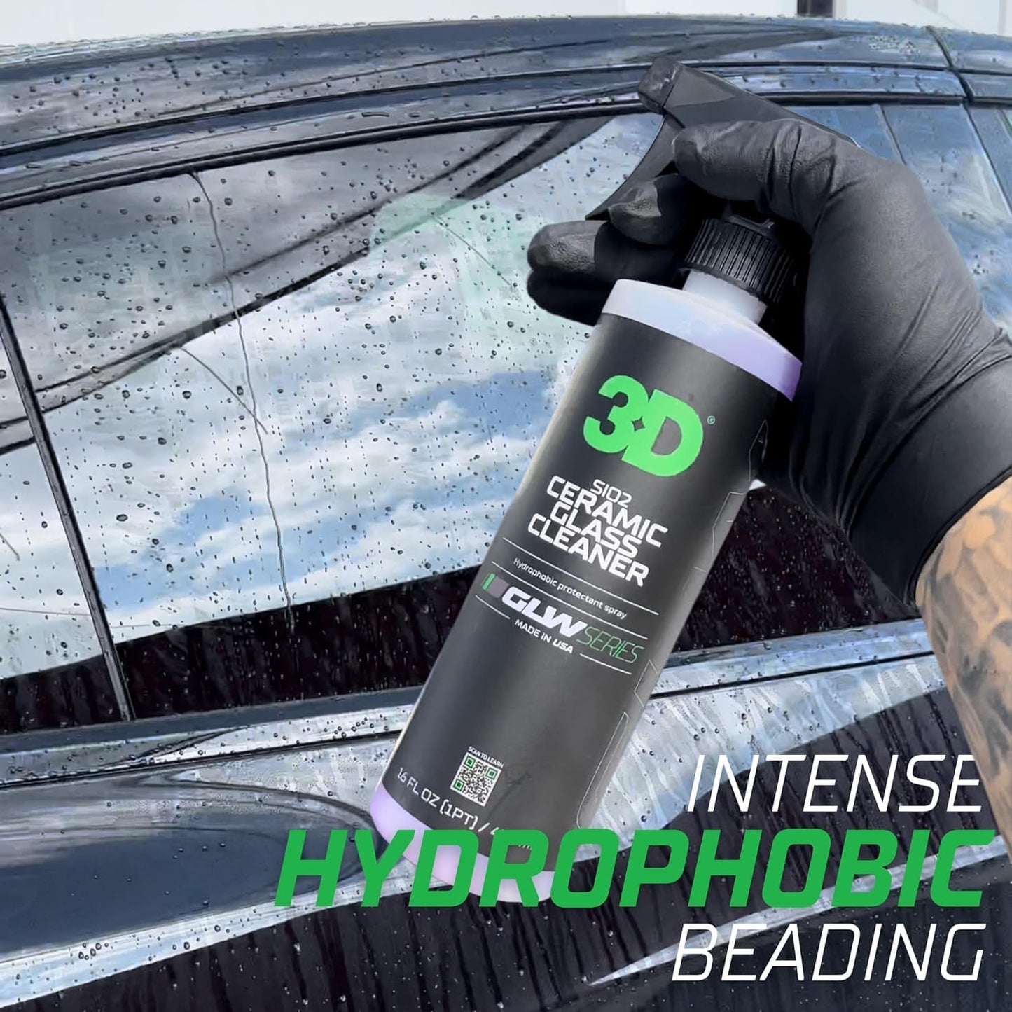 3D SiO2 Ceramic Glass Cleaner, GLW Series | Water & Rain Repellent | All-Weather Protective Ceramic Glass Cleaner | Safe for Tinted, Non-Tinted Windows & Mirrors | DIY Car Detailing | 16 oz
