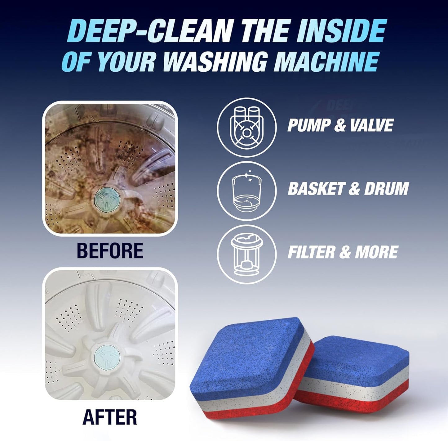 Washing Machine Cleaner Tablets 28 Pack for HE Top Load - Eco Friendly Washer Machine Cleaning Tablets - 3 Layers Septic Safe Wash Machine Full Deodorizer Descaler Protector - 1 Plus Year Supply