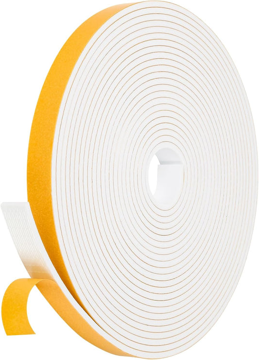 Weather Stripping Door Seal Strip (3/5 Inch X 1/8 Inch X 26Feet), Strong Adhesive, Lightproof, Soundproof, Weatherproof Foam Tape Insulation for Sliding Door, Front Door Frame, Windows- White