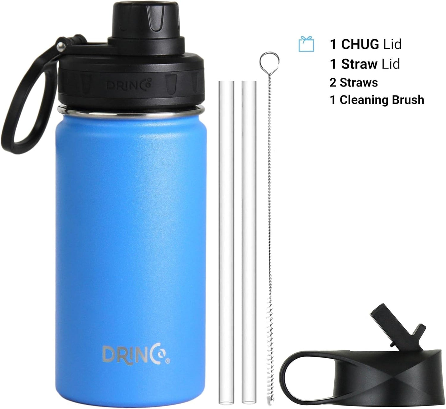 DRINCO Stainless Steel Water Bottle Spout Lid Vacuum Insulated Double Wall Water Bottle Wide Mouth (40oz 32oz 22oz 18oz 14oz) Leak Proof Keeps Cold or Hot (14 oz, 14oz Royal Blue)