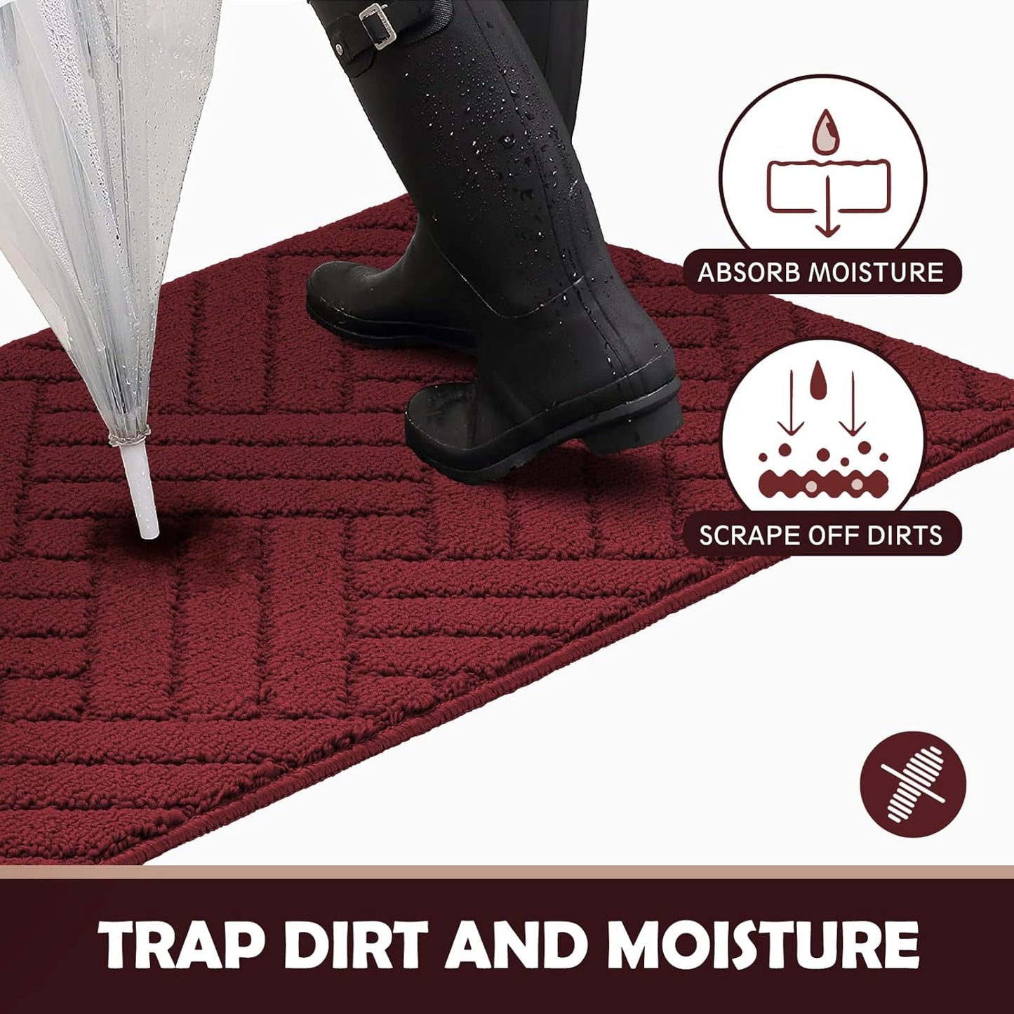 Door Mat Indoor Doormat, Entryway Rug Door Mats Non-Slip Rubber Backing, Heavy Duty Low-Profile Entrance Rugs, Absorbent Resist Dirt Doormats Floor Door mat for Entryway,Red 32"x48"