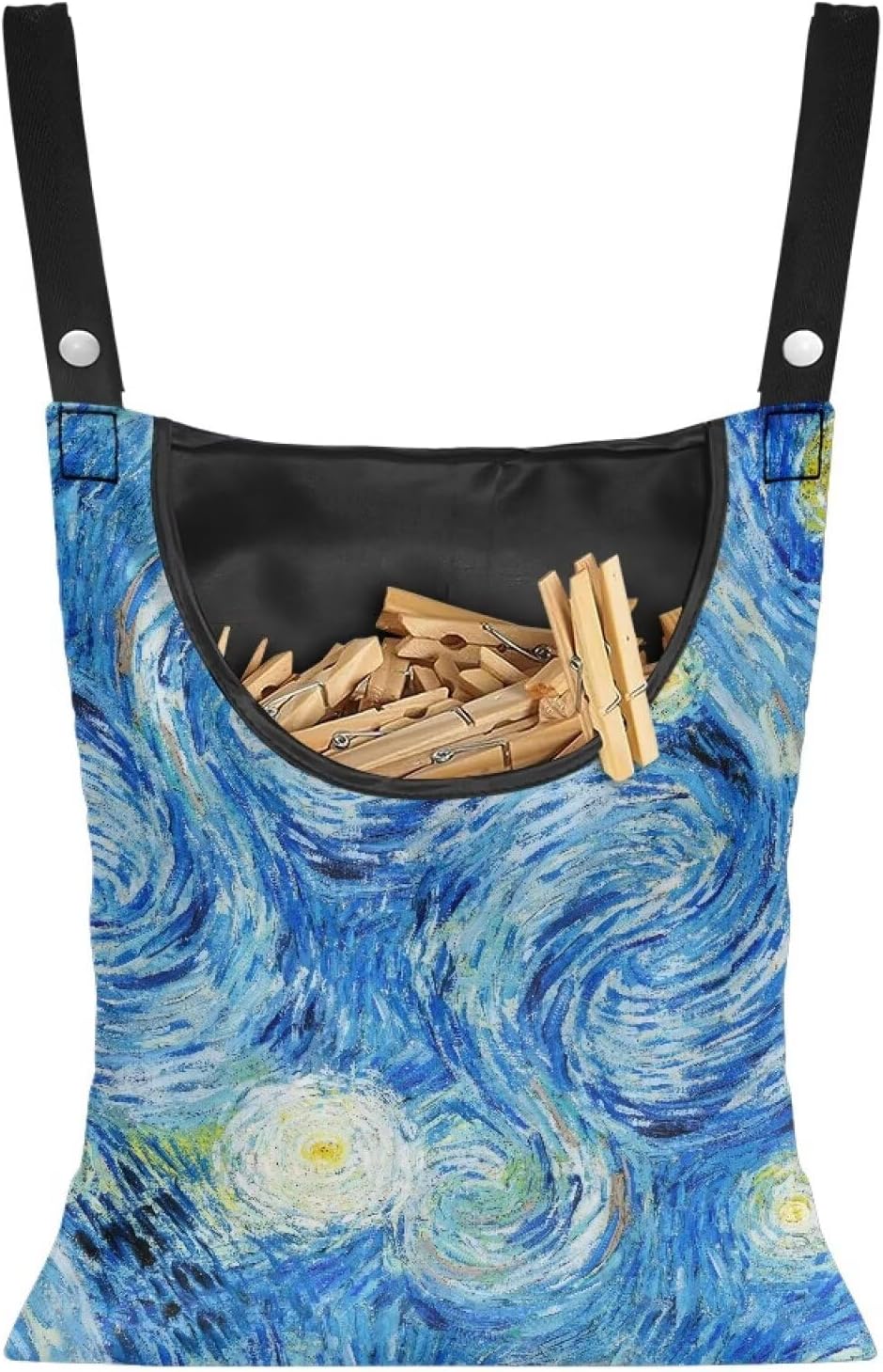 Clothes Pin Bag Clothespin Storage 14.5x12in - Creative Starry Night Print Oversized Windproof Bag with Reinforced Stitching - Heavy Duty Hanging Organizer for Frequent Laundry Use