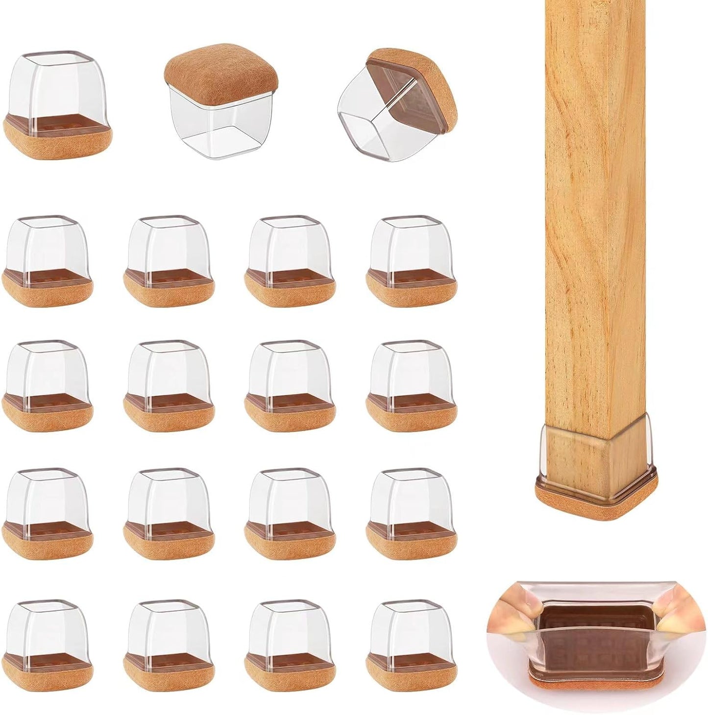 16 Pcs Small Square Chair Leg Protectors for Hardwood Floors, Silicone Chair Leg Floor Protectors, High Elastic Chair Leg Covers Protect Wooden Floors from Scratching, Won't Tear (Fit: 3/5" - 7/10'')