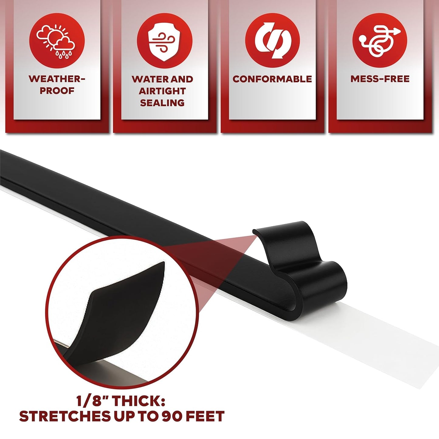 XFasten Butyl Sealing Tape, Black, 1/8-In x 3/4-In x 30-Foot Plumbers Putty, RV Sealant, Boat Sealing, EDPM Butyl Tape