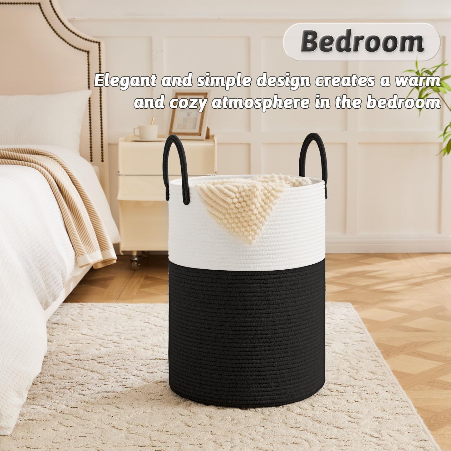 Laundry Basket,Woven Cotton Rope Laundry Hamper,40L for Decorative Storage of Dirty Clothes,Toys and Blankets in Bathroom,Baby Room and Living Room