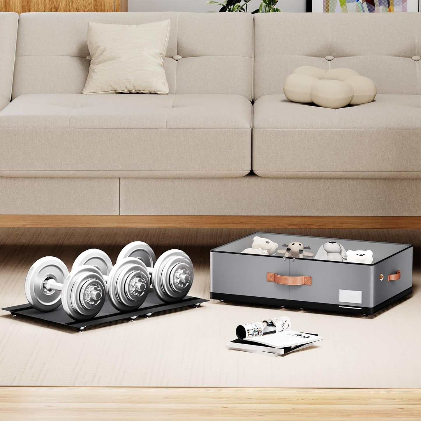 Under bed Storage With Wheels,Large Capacity 7.5 inches Height Storage Bins,Rolling Under bed Shoe Storage Containers,Under bed Storage Drawers for clothes & blankets