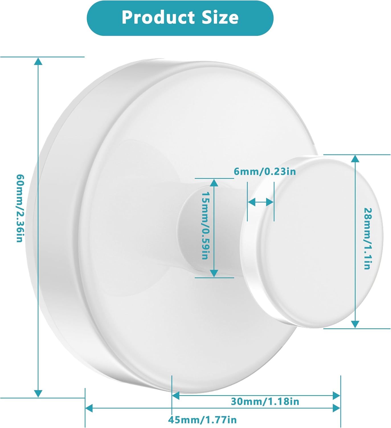 Suction Cup Hooks for Shower,Removable No Drill Towel Hooks,Upgraded 15 lbs Strong Suction hooks for Bathroom Tile,Shower Wall,Glass Door,Kitchen-Loofah,Coat,Stainless Waterproof-White 2 Pcs