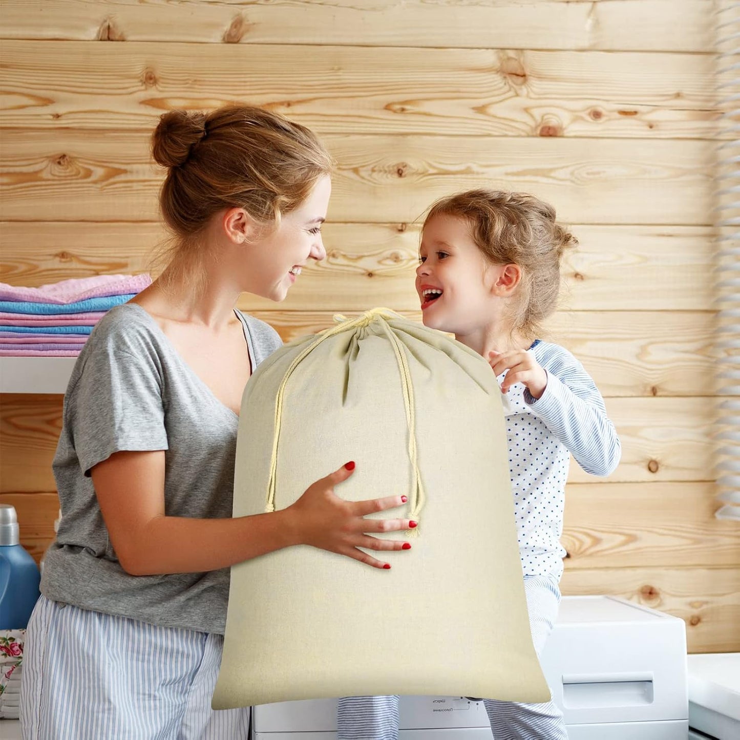 4 Pieces 28" x 36" Canvas Laundry Bags Bulk Large Cotton Laundry with Drawstring Heavy Duty Hamper Liner Washable Dirty Clothes Santa Bag for Travel Household