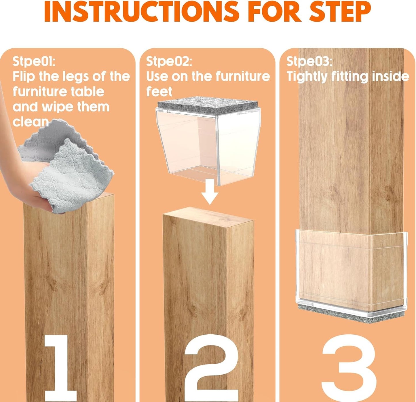 Rectangle Chair Leg Protectors for Hardwood Floors,16 PCS Silicone Covers to Protect Wood Tile Floors Felt Pads Furniture Leg Caps Reduce Noise. Easy to Move. (Clear,2 x 3 Inch, Rectangular)