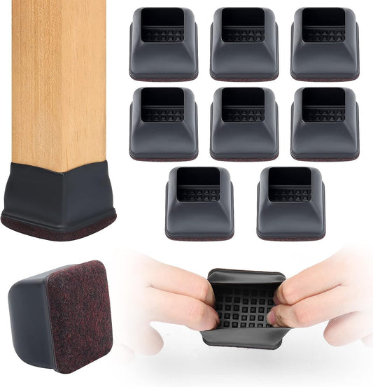 Ezprotekt 8 Pcs Extra Large Square Chair Leg Floor Protectors, Silicone Felt Furniture Pads for Hardwood Floor, Dining Table Bar Stool Leg Protectors Leg Cups Covers (XL Fit: 1.5" - 2", Black)
