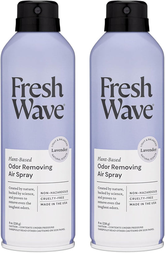 Fresh Wave Lavender Odor Eliminator Spray & Air Freshener, 8 oz. | Pack of 2 | Non-Aerosol, Fine Mist | Safer Odor Relief | Natural Plant-Based Odor Eliminator | For Furniture, Fabrics & Trash