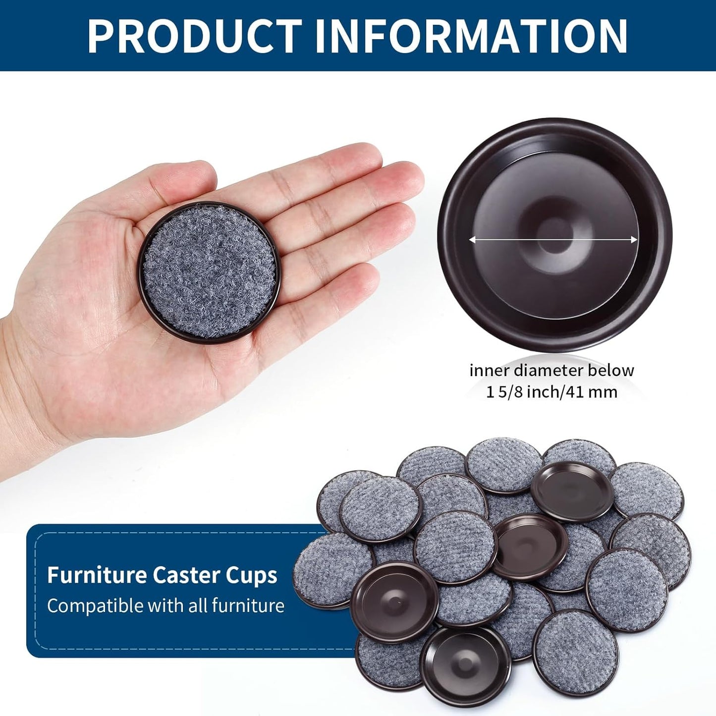 Ezprotekt 1 5/8" Round Reusable Felt Furniture Caster Cups with Carpet Bottom, 16 Pcs Felt Furniture Sliders Floor Protectors Pads to Protect Hardwood, Tile Floors Carpet from Scratches (Brown/Gray)