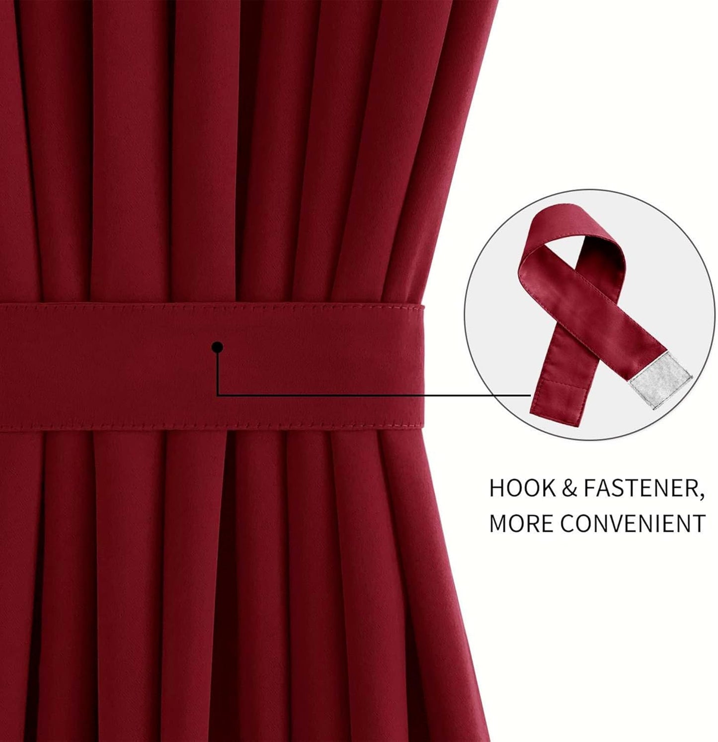 DWCN French Door Curtains – Rod Pocket Thermal Blackout Curtain for Doors with Glass Window, Kitchen and Patio Doors for Privacy, 12 X 72 Inches Long, 1 Curtain Panel with Tieback, Burgundy