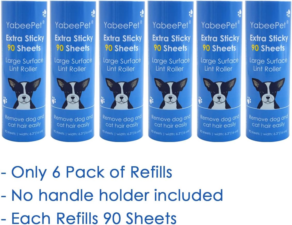 Extra Sticky Large Lint Roller Refills, 6.3'' Giant Lint Roller Refills for Pet Hair, Clothes&Furniture Cleaning, 540 Sheets in Total