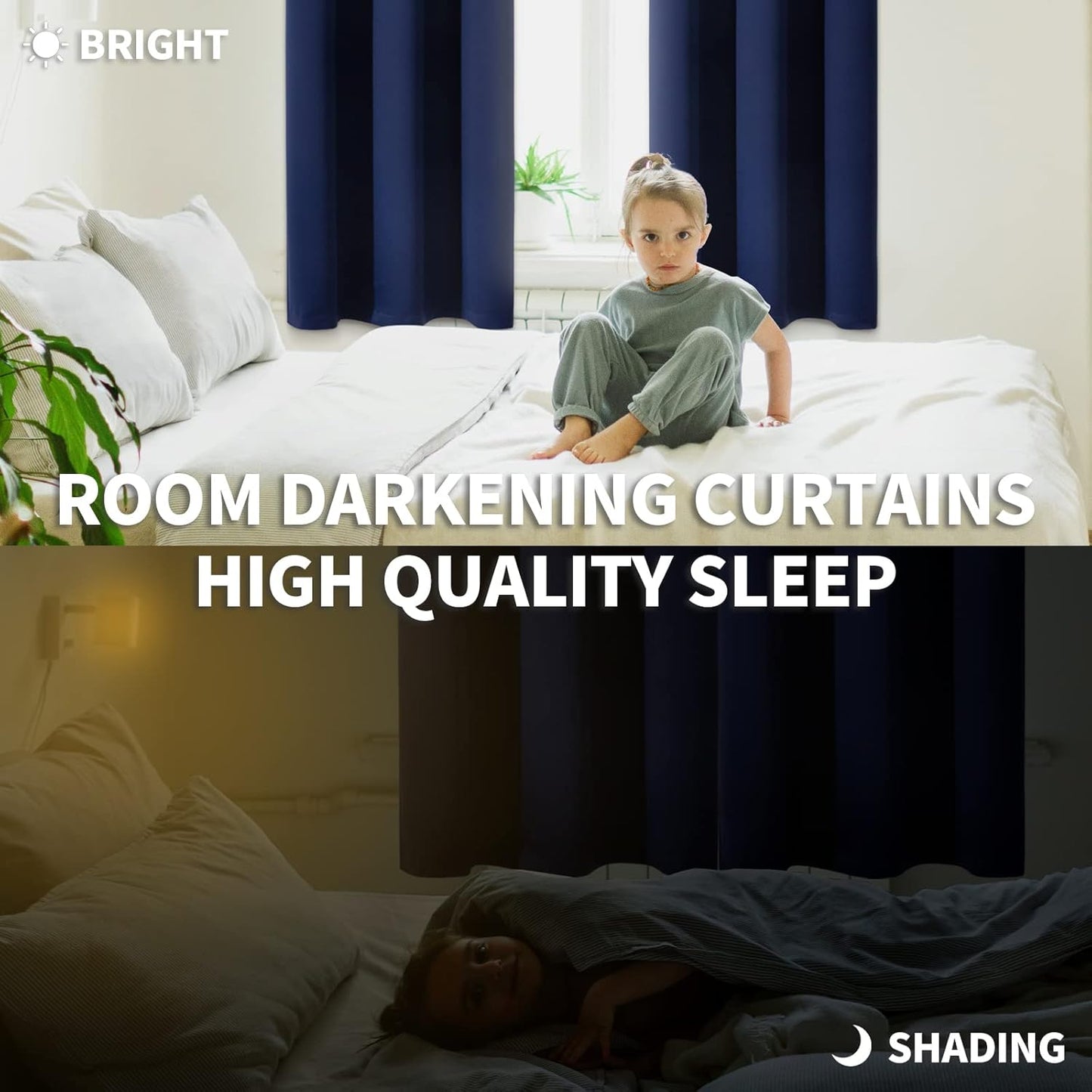 BGment Rod Pocket Blackout Curtains for Bedroom 84 Inches Length - Thermal Insulated Room Darkening Curtain for Living Room, 42 x 84 Inch, 2 Panels, Navy Blue