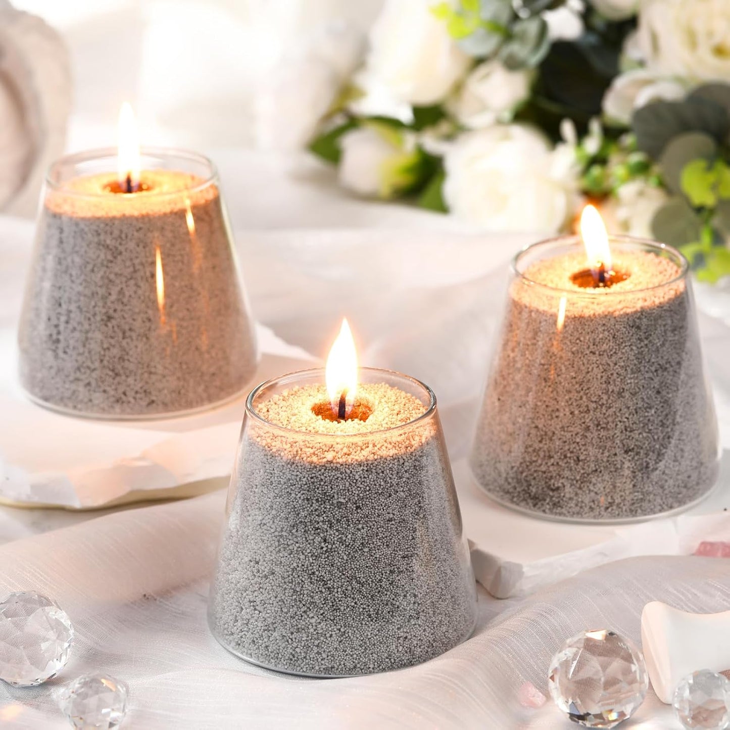 MTLEE Candle Sand 3.3 lb DIY Pearled Candle Making Kit Included 20 Pcs Wicks and Refillable Beaded Wax Sand Beaded Wax Gift with Wicks Self Extinguish for Home Wedding Party Women(Gray)