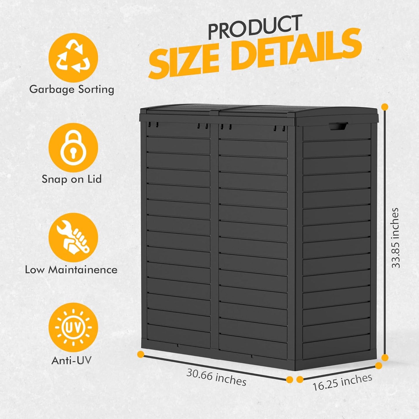 62 Gallon Outdoor Trash Can, Waterproof Resin Trash Can with Layered Lid and Drip Tray, Perfect for Patio, Backyard (Black)
